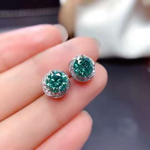 Luxury Blue and Green Moissanite CZ Stud Earrings Silver Color Jewelry Engagement Wedding Earring For Women Bridal Gifts