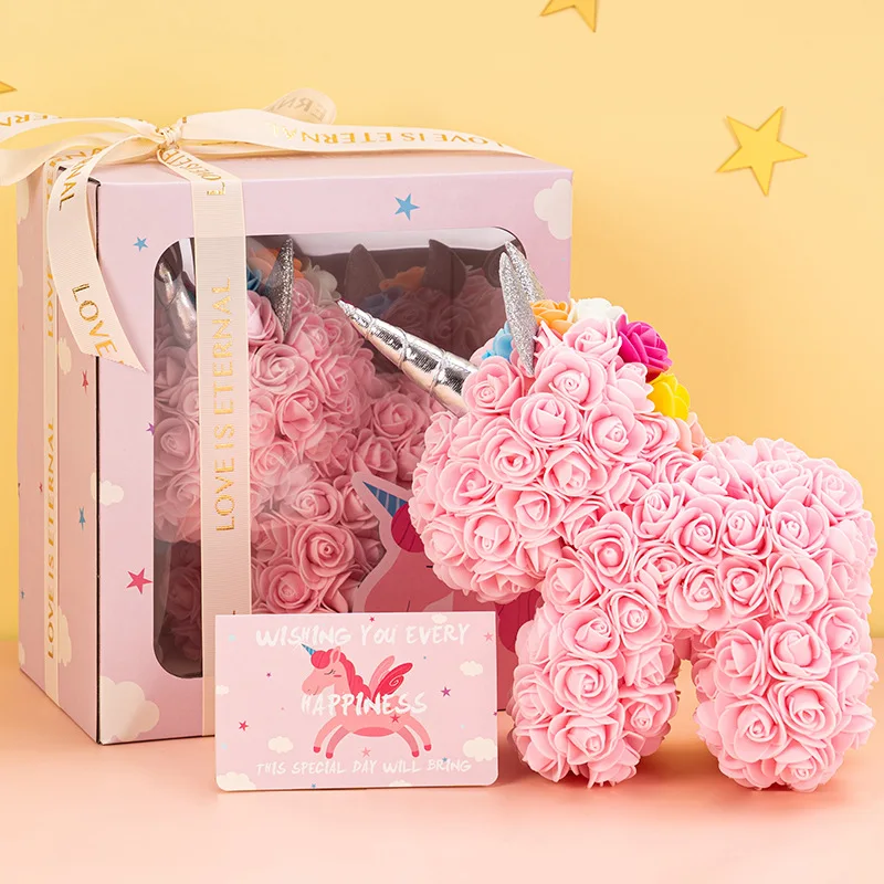 Eternal Flower Unicorn Rose Flower Bear Gift Box Tanabata Valentine's Day Birthday Gift for Girlfriend Christmas Gift