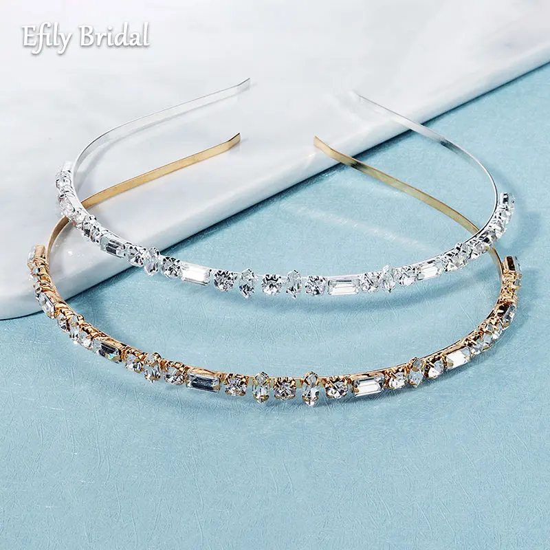 Efily Fashion Rhinestone Headband Wedding Hair Accessories Women Bridal Headwear Hair Jewelry Pearl Headpiece Bride Crown Gift