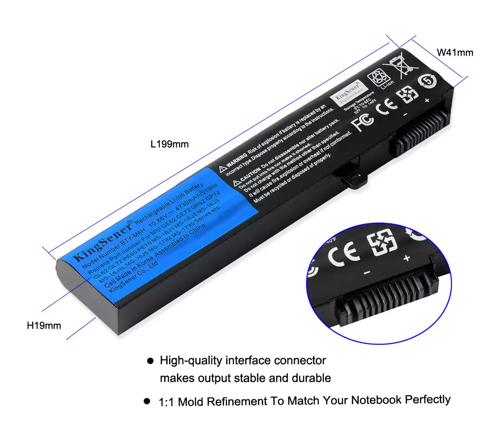 KingSener BTY-M6H Batterie Pour gelée GE62 GE72 GP62 GP72 GL62 GL72 GPPowered VR GP72VR PE60 PE70 MS-16J2 MS-16J3 MS-16J9 MS-1792 MS-1795