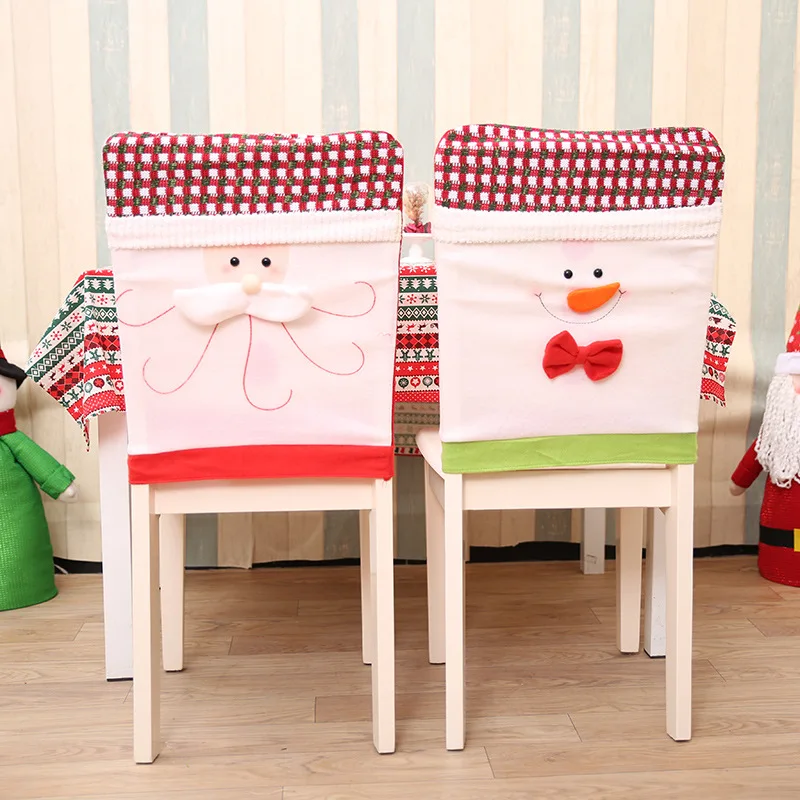 Knit Embroidery Santa Claus Snowman Decor Kitchen Table Party Decoration Dining Chair Cover Christmas Decorations for Home 2020