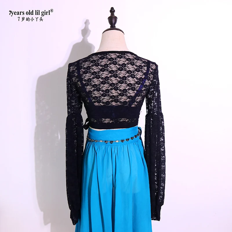 Belly Dance Top 2021 Spring/Summer New Training Suit Korean Lace V-neck Lantern Sleeve GUU10