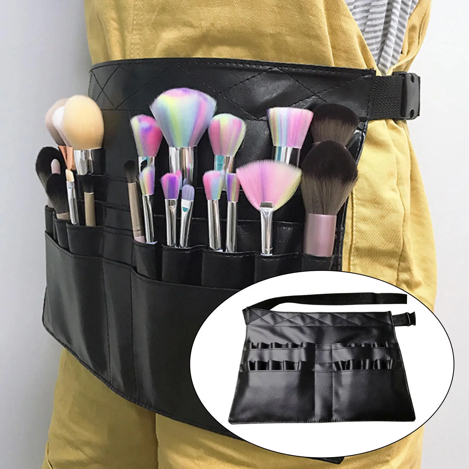 Makeup Brush Bag 32 Pockets Adjustable with Artist Belt Strap Portable Holder Waist Bags Apron Pack for Artist & Fashion Stylist