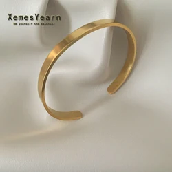 European and American Simple Smooth Gold Color Stainless steel Cuff Bracelets For Men and Women Jewelry Party Girl's Bracelets