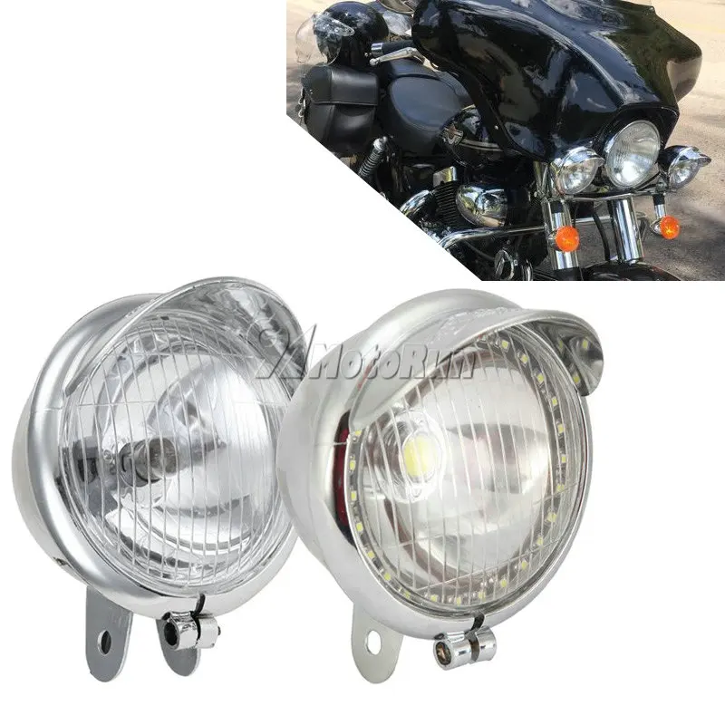 2x Motorcycle Chrome Passing Fog Spot Lihgts LED For Yamaha V-Star XVS 650 1100 Custom Silverado Virago XV 750 1100 Road Star XV