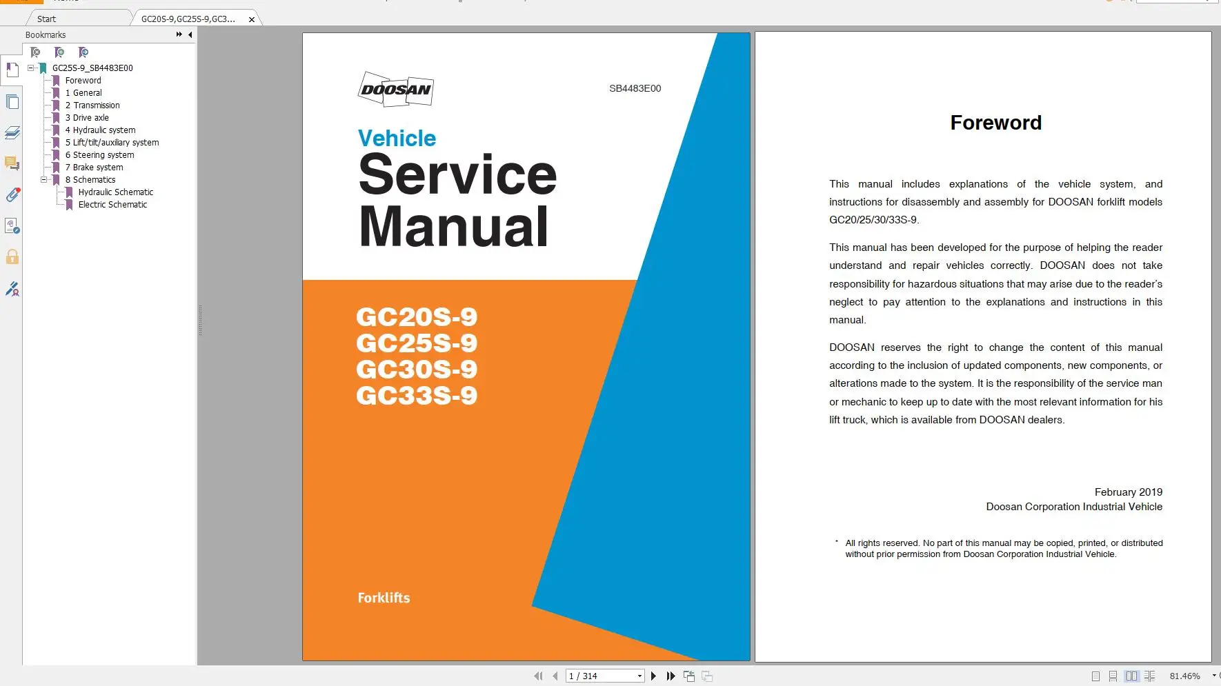 

Doosan Forklift 2019 PDF Service Manual & Part Manual Schematic Diagram DVD