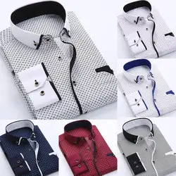 Business Men Buttons Turn Down Collar Long Sleeve Shirt Top Men Fashion Casual Long Sleeved Printed shirt man