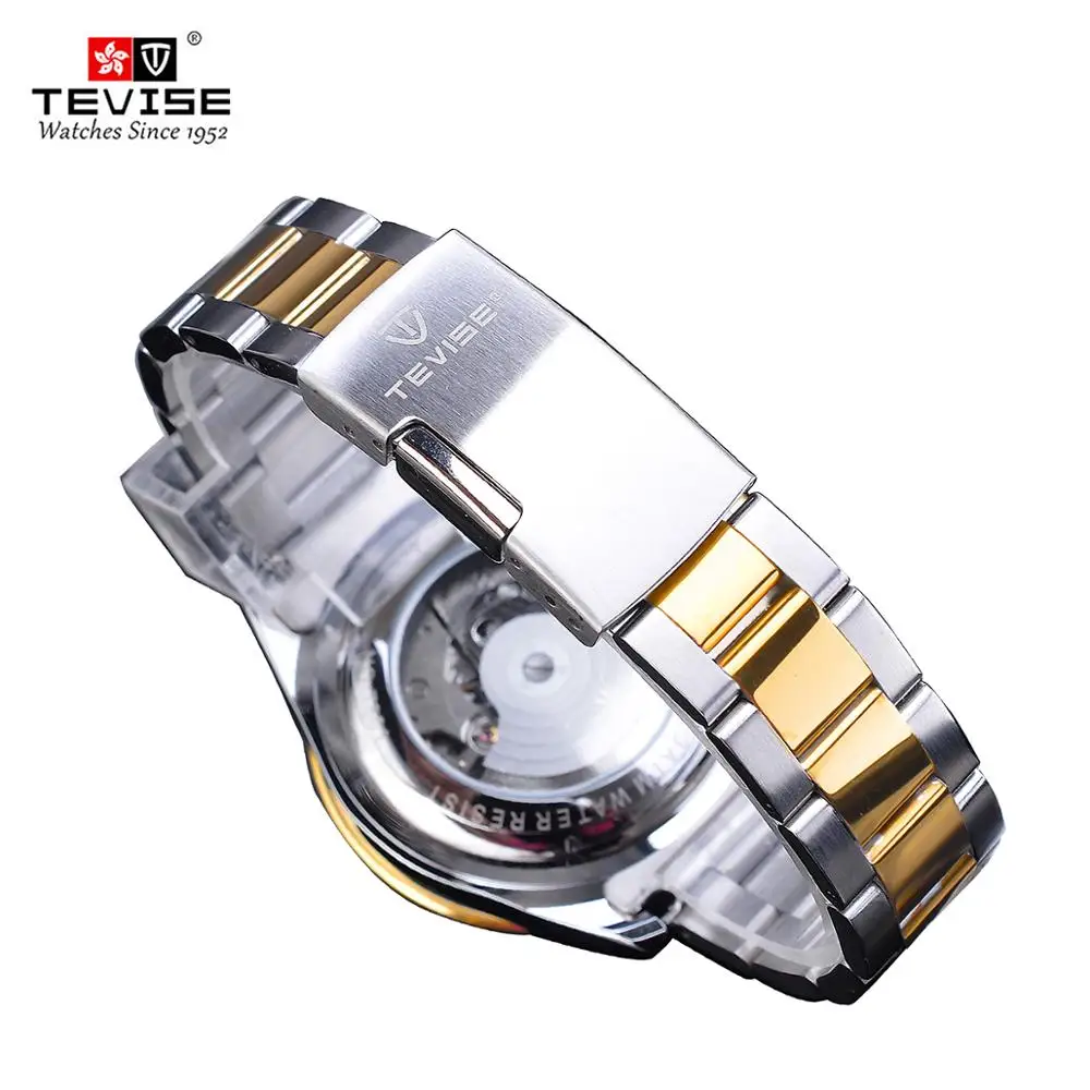 TEVISE Tourbillion Design Black Golden Waterproof Calendar Display Mens Automatic Sport Wrist Watch Top Brand Luxury Male Clock