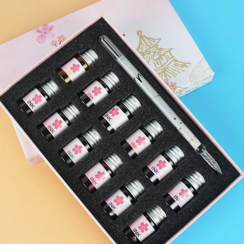 12 Constellation Glass Dip Pen And Ink Sets Gift Box Set 13pcs Signature Pens Students Dipping Glass Pencil Stationery Gifts