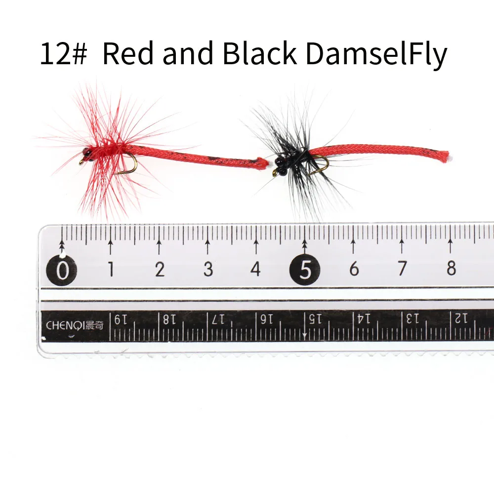 Vampfly 8PCS 12# Damselfly Black Red Dragon Fly Artificial Insect Bait For Trout Fishing Fly