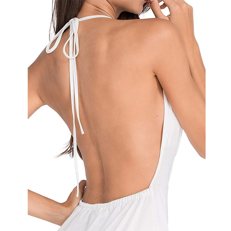 CDJLFH 2019 Summer Off Shoulder Casual Sleeveless Women Dresses Black White Backless V Neck Elegant Holiday Club Mini Dress