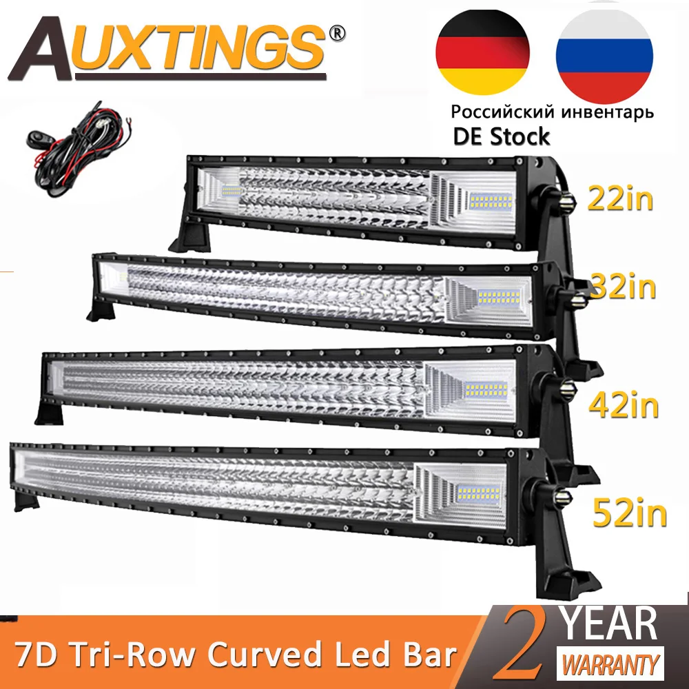 Auxtings 22 32 42 52'' inch Triple Row Curved LED Light Bar Spot Flood Combo Work Light For 4WD 4x4 UAZ Truck Boat SUV ATV Car