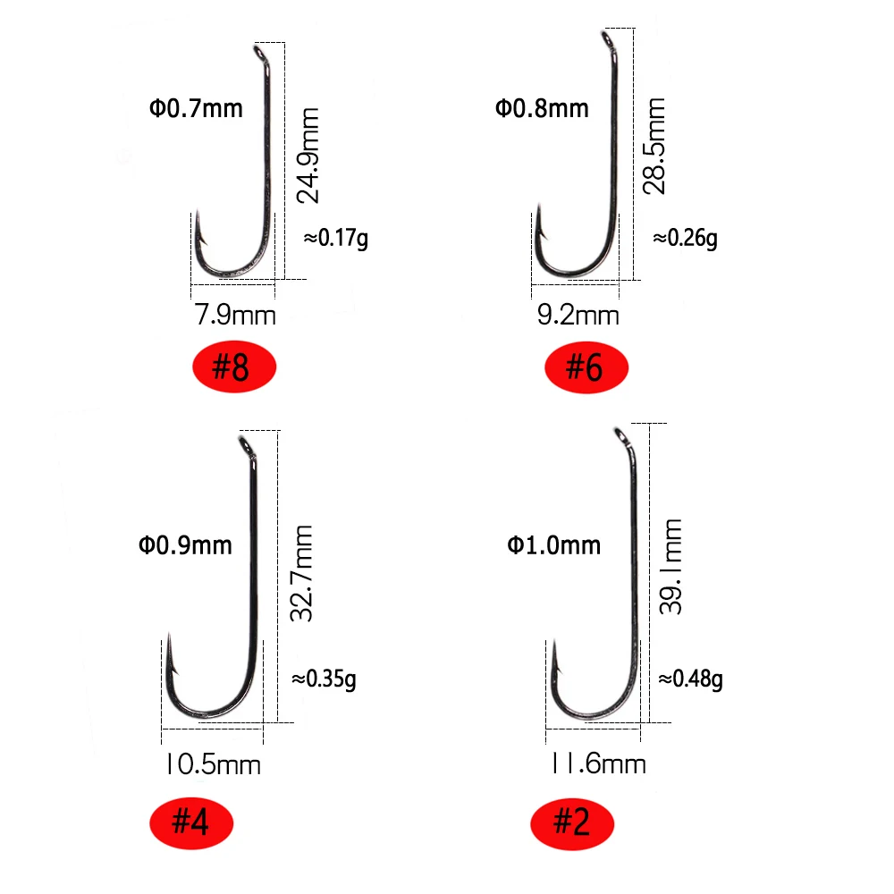 Bimoo 30pcs Fly Tying Streamer Nymph 4XL Hooks with Down Eye 4X Length Muddlers Zonkers Fly Fishing Barbed Hook Black Nickel