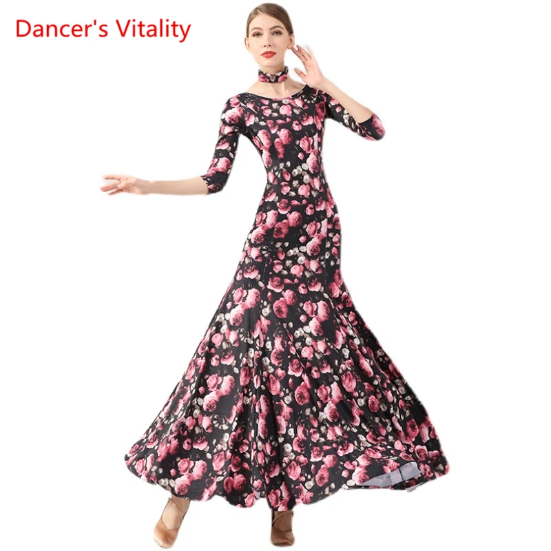 Waltz Dance Costume Fashion Round Neck Halter Skirt Female Adult Ballroom Dance Professional Competition Clothes Dancing Wear