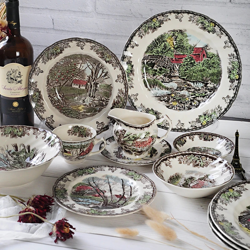 British, European pastoral Nordic ceramic western tableware, steak plate, dinner plate, dinner plate, household serving platter