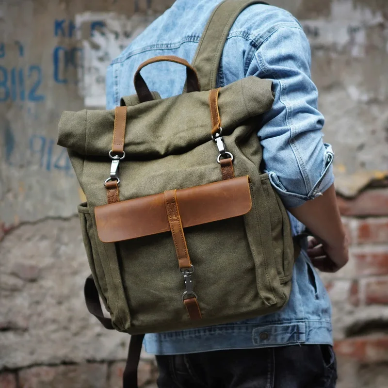 Fashion Canvas Leather Backpacks 16\