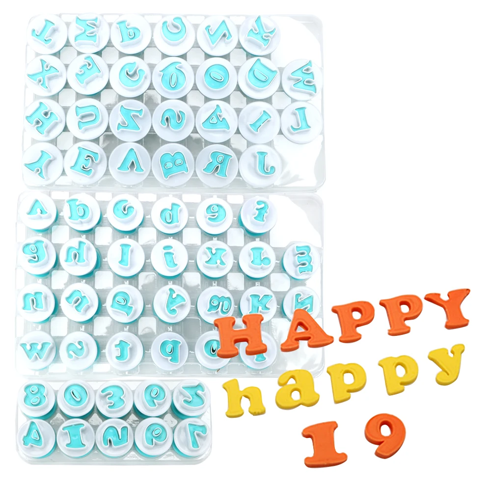 10 26 pcs/set Capital Letters Fondant Cake Mold Upper & Lowercase Alphabet Cookie Cutter Plastic Plunger Cutter Cookie Mould