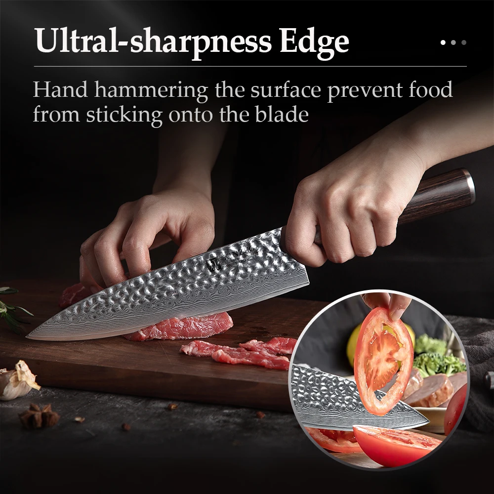 XINZUO 2PCS Kitchen Knife Set Damascus Steel Chef Gyuto Utility Knives Pakkawood Handle Stainless Steel Kitchen Cutlery