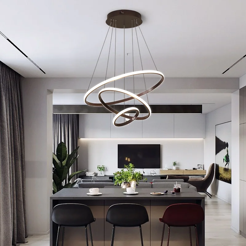 

Dining Room Chandelier Circle Black Gold Led Hanging Lamp Living Room Dining Room Kitchen Light Luxury Suspension Luminaire