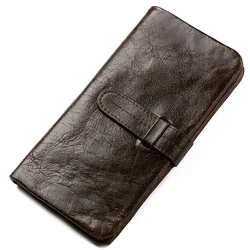 Cartera de cuero genuino para hombre, monedero largo de piel suave, monedero femenino, monedero Retro de moda, alta capacidad con cremallera, 003B