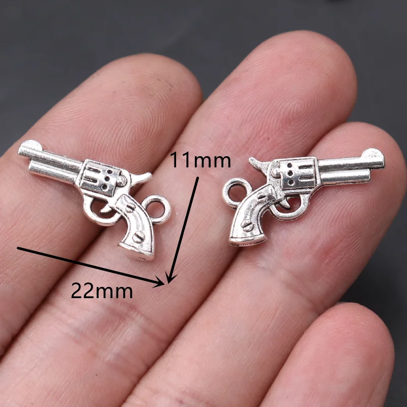 30pcs Silver Plated 3D Mini Revolver Pendant Retro Bracelet Earring Metal Accessories DIY Charms For Jewelry Crafts Making A2457