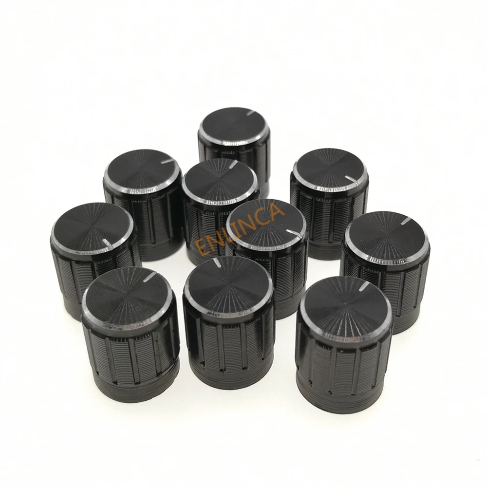 10PCS High Quality Black 6mm Potentiometer knobs Caps Knurled Shaft  Potentiometer Control Knob Diameter 15x17mm Aluminum Switch