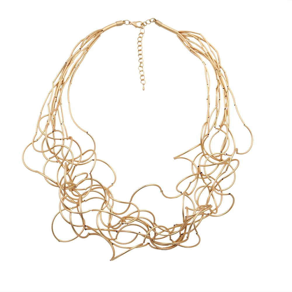 STRATHSPEY Mode Neue Lange Unregelmäßige Kupfer Rohr Halskette Für Frauen Aussage Chunky Multi Lay Schmuck – Detail 3