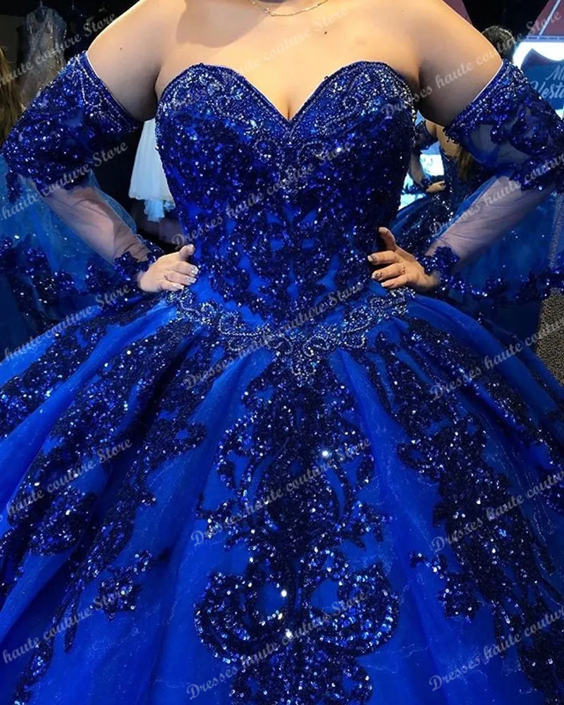 Royal Blue Quinceanera Dress Sweetheart Crystal Beaded Puffy Skirt Vestidos Para XV Años Sweet 16 Dress robe de soirée