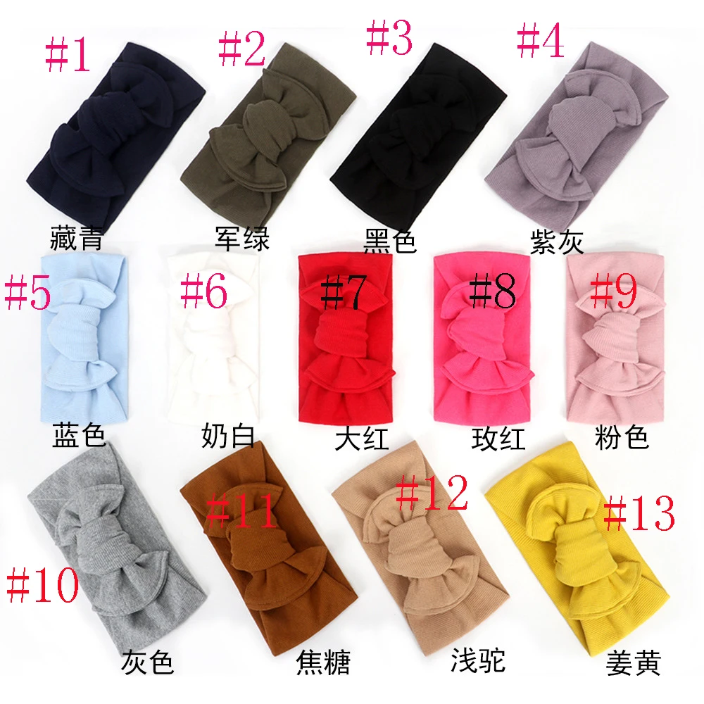 24pc/lot Top Sale 2019 New Solid Cotton Bows Girls Elastic Headbands Bowknot Head wraps Children Kids Cotton Turban Headbands