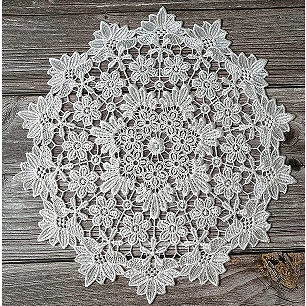 White Lace Table Place Mat Round Coaster Dish Cloth Bowl Cup Tableware Mat Nodic Style Embroidery Table Runner Vase Decoration