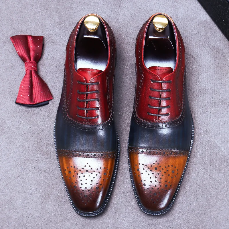 Genuine Leather Mixed Color Men Daily Brogues Men Formal Shoes Office Social Designer Wedding Luxury Elegant Male Dress Shoes