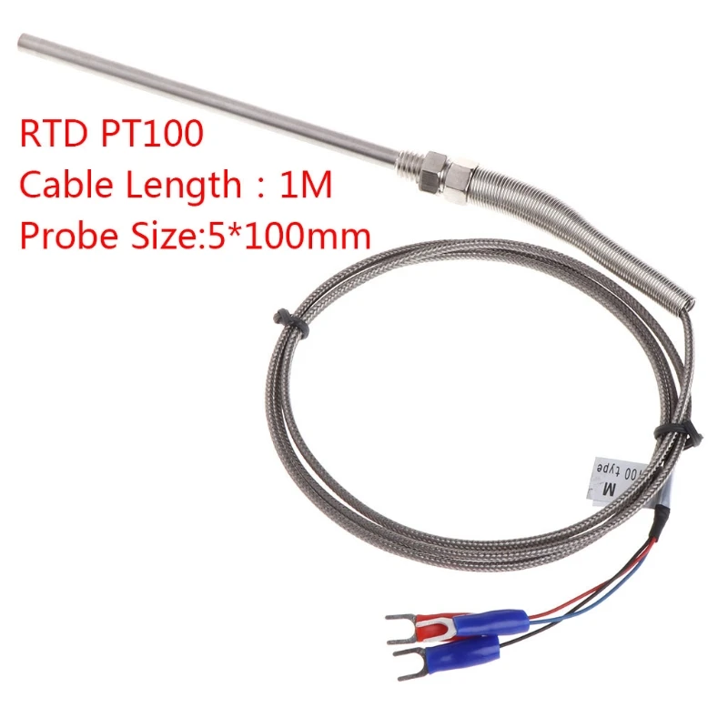 RTD PT100 Temperature Sensor Thread M8 Cable 1M Thermocouple Probe 100mm 3 Wire