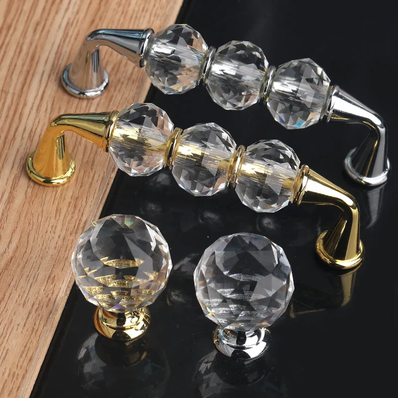 

96MM deluxe Gold furniture decoration zinc alloy handle glass diamond wine cabinet pull wardrobe crystal dresser drawer knob