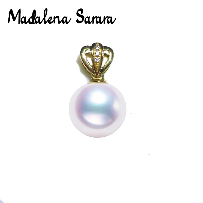 

MADALENA SARARA 7.5-8mm Perfectly Round Natural Saltwater Pearl Pendant With 18K Gold Chain Necklace Flower Style