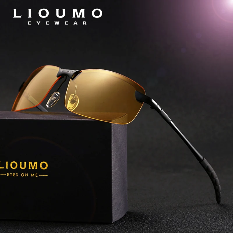 LIOUMO Rimless Night Vision Driving Glasses Men Polarized Sunglasses Women Yellow Goggles Anti-Glare Eyewear UV400 Gafas De Sol