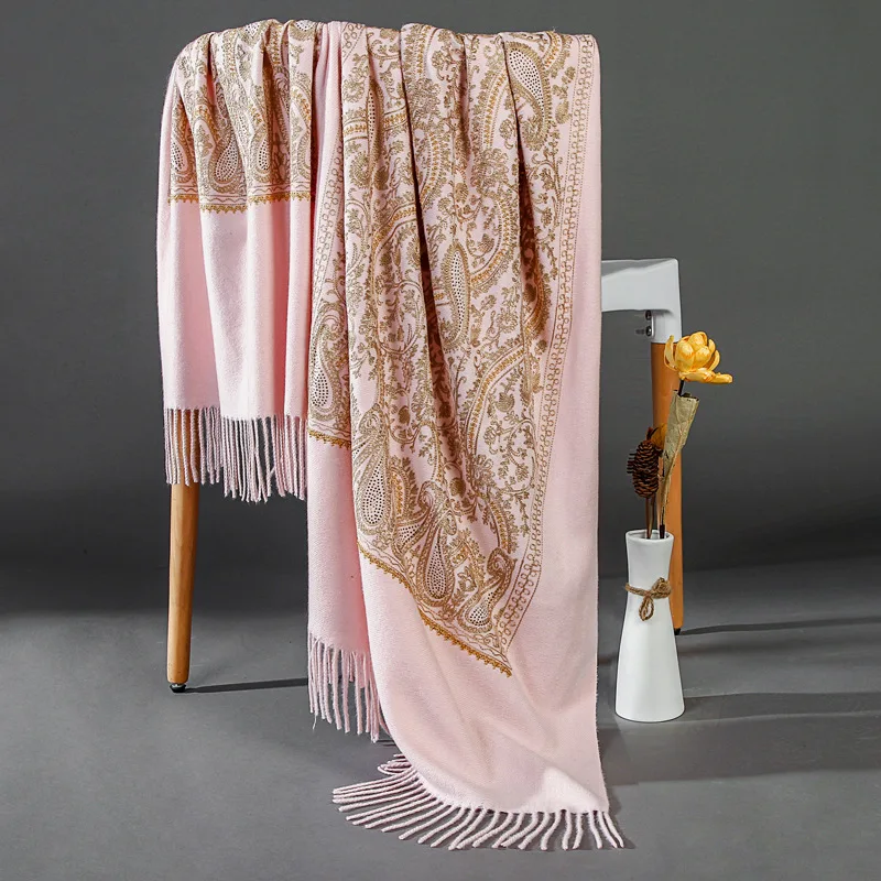 2021 New Imitation Cashmere Pashmina Oversize Shawls Scarves Women Embroidery Casual Cape Echarpes Tassels Mujer Bufanda