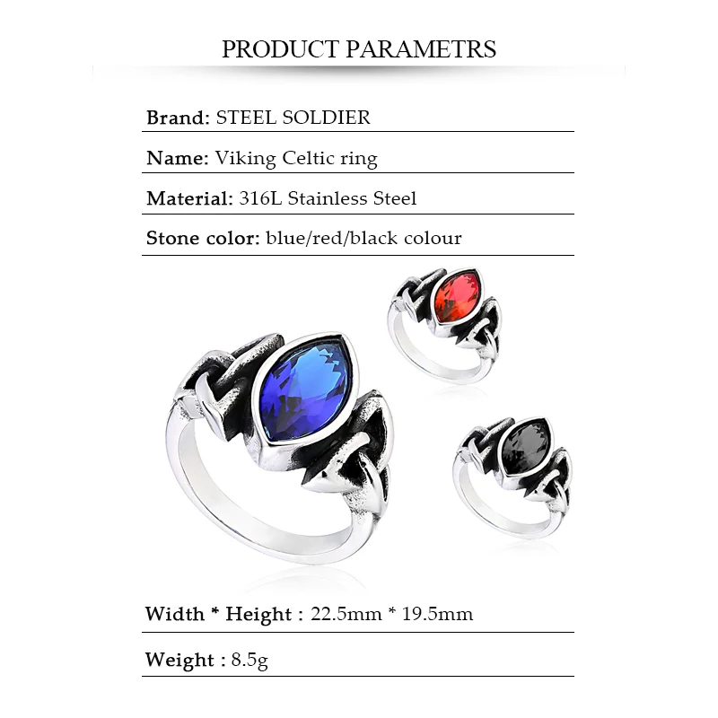 steel soldier film style men thor ring with blue stone fashion high quality 316l stainless steel jewelry