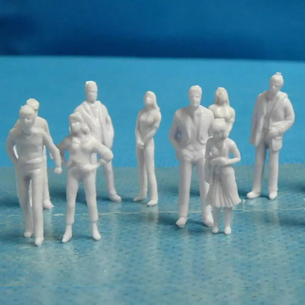 100Pcs 1/25 to 1/200 Scale Mini Unpainted White Model People Figures DIY Toy Mixed Miniature White Model Figures Architectural M