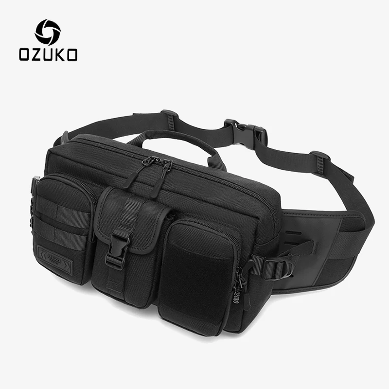 OZUKO Men\'s Waist Bag Fashion Outdoor Sports Chest Bags Male Waterproof Fanny Belt Pack Hip Bum Crossbody Bag Large Molle Pouch