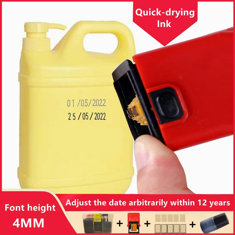 

Handheld Food Plastic Bag Bottle Metal Can Date Stamp Black Quick-Drying Ink Date Printer Seal Stamping Machine Solid Dotted