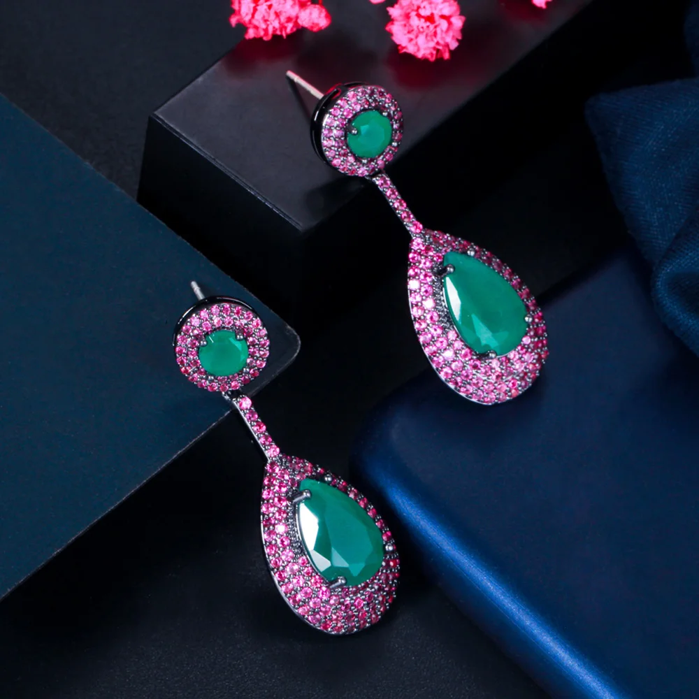 Pera Brazilian Emerald Green Cubic Zirconia Rose Red CZ Long Big Waterdrop Dangle Drop Earrings for Women Fashion Jewelry E722