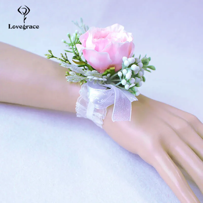 Rosa Bianca Di Seta Fiore Corsage Polso Braccialetto Da Polso Corpetto Braccialetto di Nozze per Le Damigelle di Nozze Testimone Mariage Accessori