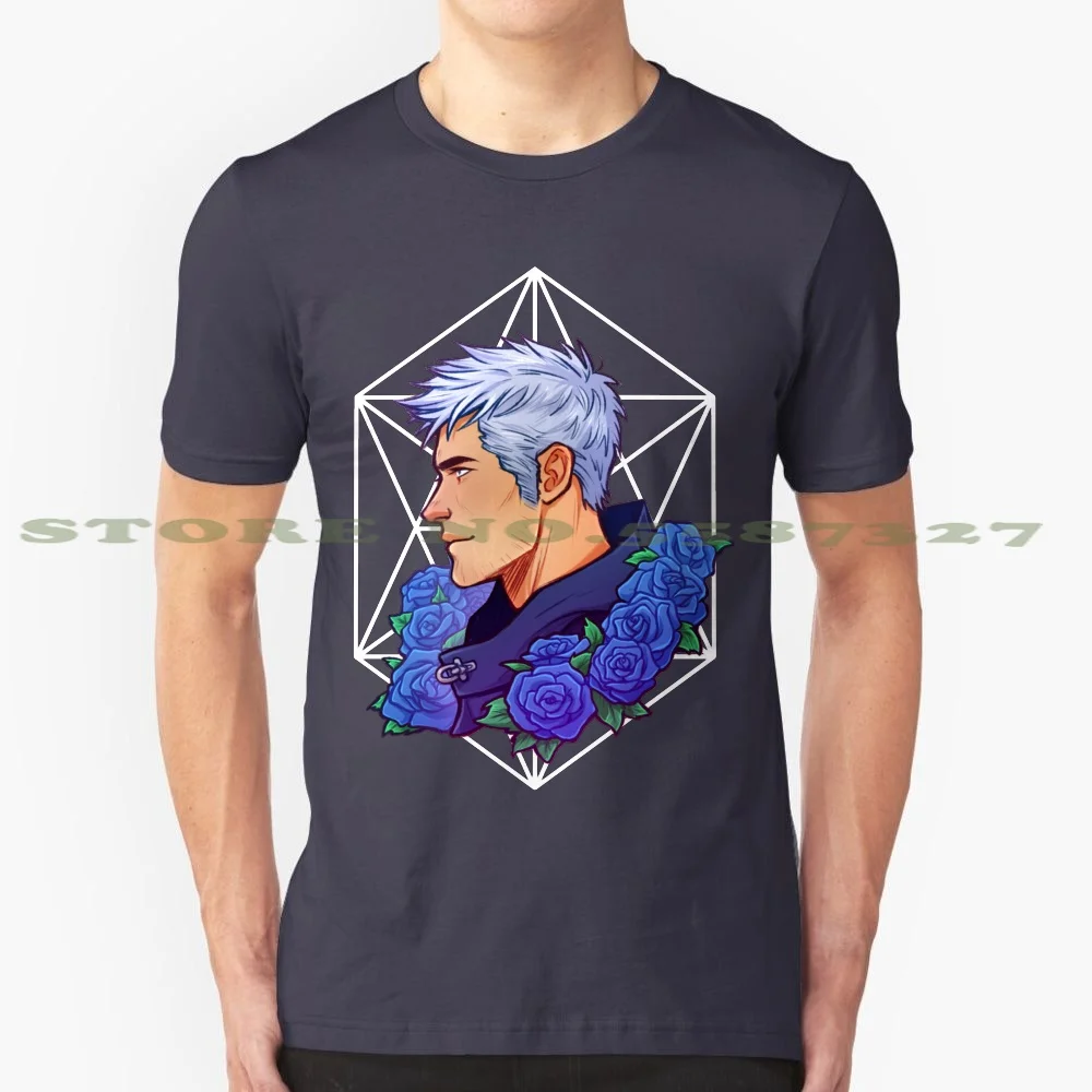 Nero | Blue Rose | Dmc5 100% Cotton T-Shirt Dmc Nero 5 Dmc5 Dmc4 Blue Rose Roses Flower Geometric