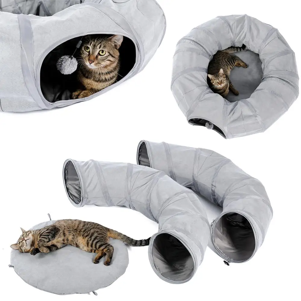 

Cat Tunnel Round Training Toy Foldable Nest Crossing Cat Tunnel Bed Interesting Play Tube for Animals Gray Funny Toy Breathable