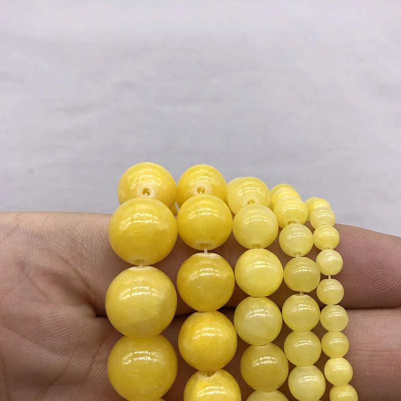 Natural Stone Yellow Cloud Jades Beads Round Loose Beads For Jewelry Making 15\