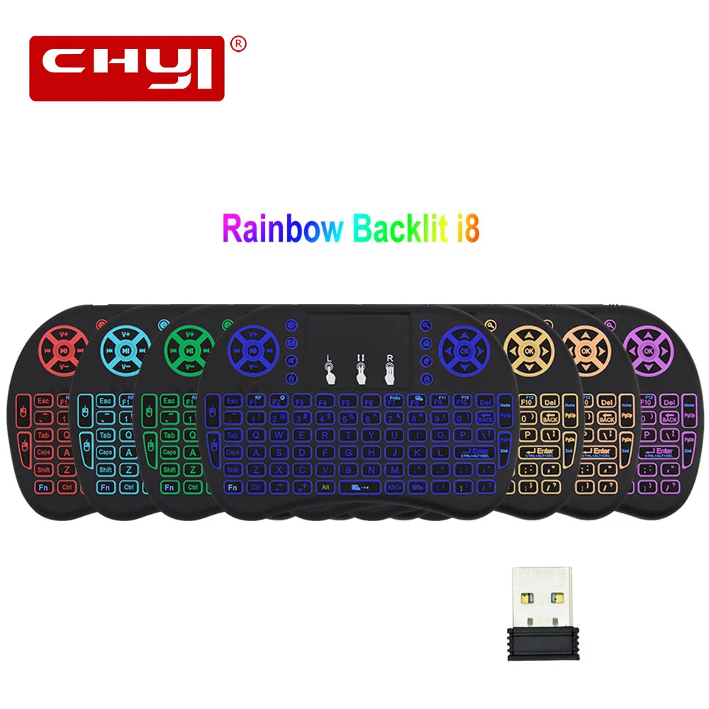 CHYI 7 color backlit i8 Mini Wireless Keyboard For PC Portable 2.4ghz Usb Keypad with Touchpad Remote Control Android TV Box