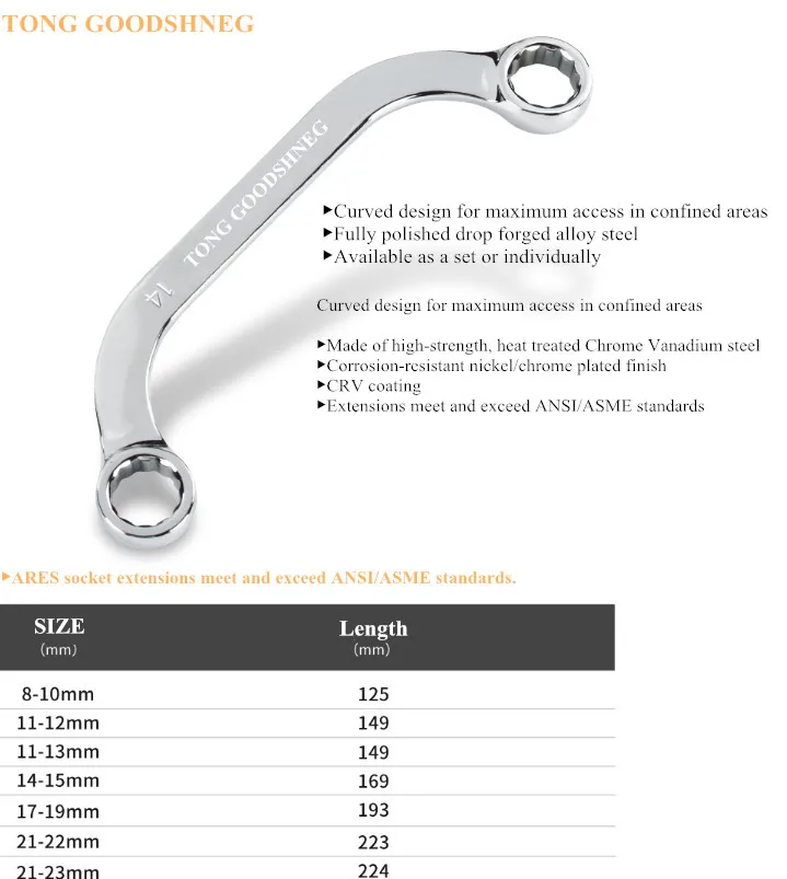 Metric Half Moon Wrench Set,Fully Polished,8x10mm-21 X 23mm,Combination Wrench Set,Torx Wrench U-shaped Two-end Head Wrench