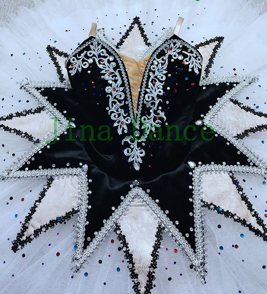 Flash Diamond Black White Harlequin Professional Ballet Pancake Tutu For Girl YAGP TUTU Handmade Classical Ballet Costume Adult