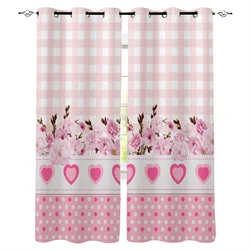 Love Flower Pink Plaid Curtains For Bedroom Living Room Modern Kitchen Windows Curtain Home Decoration Drapes