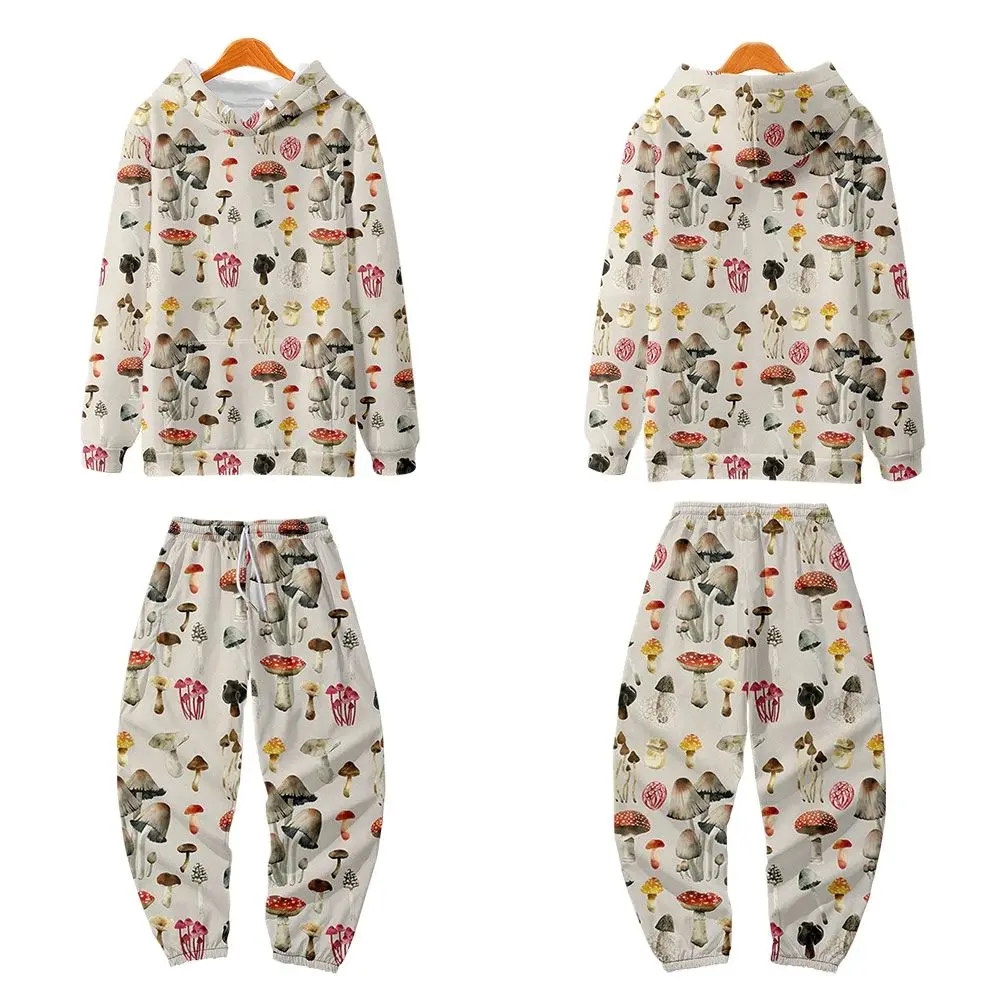 Men Fashion Cute Mushroom Print Tracksuit 2 Pieces Set Loose Harajuku Sweatshirts And Pants Pullovers Hoodies Suit